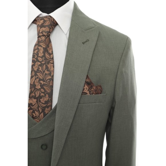 Derman Green Patterned Fabric Luxury Suit 3 Pieces - Picture 2 of 6